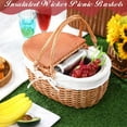 thumbnail image 5 of Wicker Insulated Picnic Basket with Lid Wicker Picnic Basket with Folding Handles and Insulated Cooler Bag for Camping Outdoor Easter Valentine Birthday Gift(White), 5 of 6