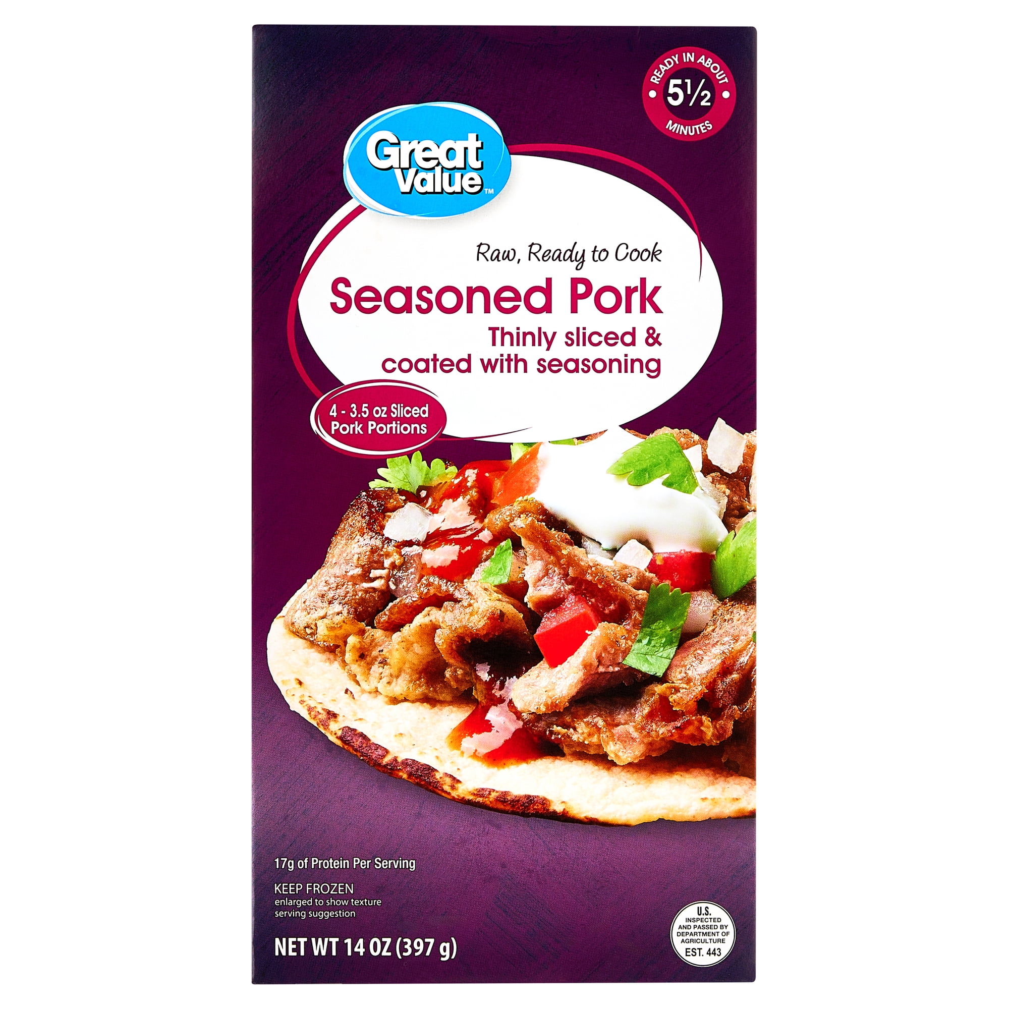 Great Value Thinly Sliced Seasoned Pork, 14 oz (Frozen)