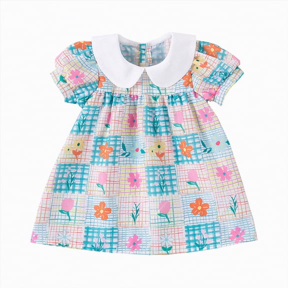 NOLDARES Toddler Girl Floral Skater Dresses Short Sleeve Priness Dress Sundress Cute Summer Party(Green,6-9 Months)