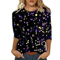 thumbnail image 1 of Hauts de Printemps pour Femmes, Col Rond Décontracté, Manches Trois-Quarts, Imprimé à Sequins, Jaune TTTG, 1 of 3
