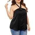 thumbnail image 4 of Agnes Orinda Plus Size Camisole for Women Self Tie Hanging Neck Suspender Vest Sleeveless Cami Tank Top 2X Black, 4 of 6