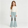 thumbnail image 2 of UYYX Kids Hiking Pants Youth Girls Retro Lace Up Cutout Bell Bottom Jeans High Waist Summer Streetwear Pants（Light Blue，8-9 Years）, 2 of 4