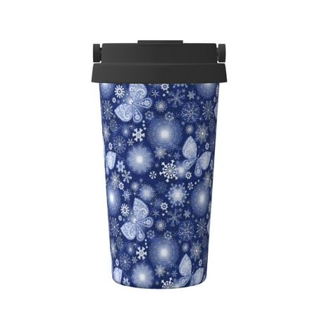 

Salouo Beautiful Snowflake Butterfly Print Coffee Travel Mug Spill Proof with Lid-Stainless Steel Vacuum Insulated Tumbler - Thermos Cup for Keep Hot/Ice Coffee Tea and Beer