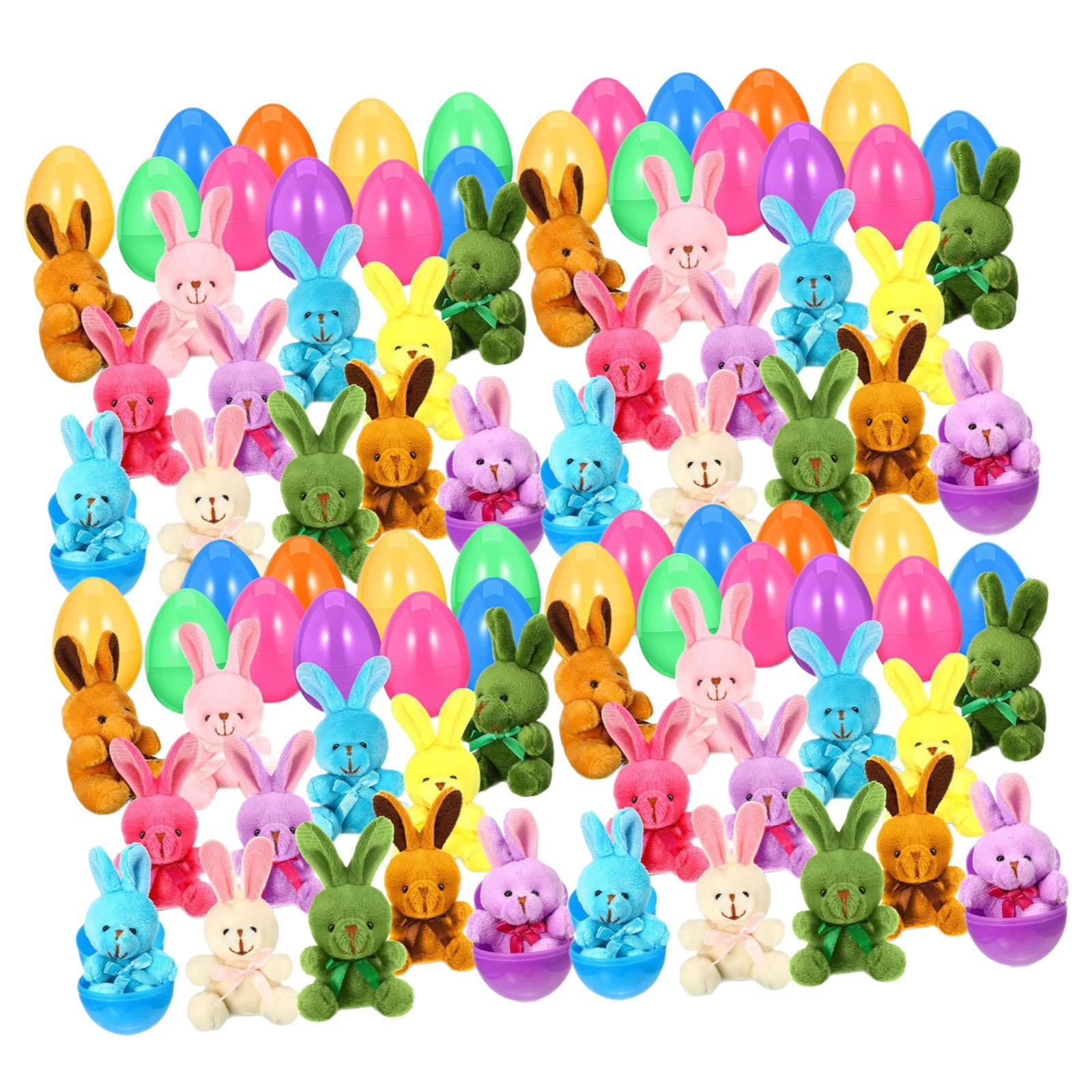Tachiuwa Prefilled Easter Eggs with Bunny Toys Basket Fillers Doll Gift Easter Eggs Filled with Bunny Toys for Classroom Rewards 48Pcs