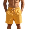 thumbnail image 3 of 5 Inch Linen Shorts for Men - Casual Elastic Waist Drawstring Shorts Summer Lightweight Beach Shorts with Pocket Yellow M, 3 of 7