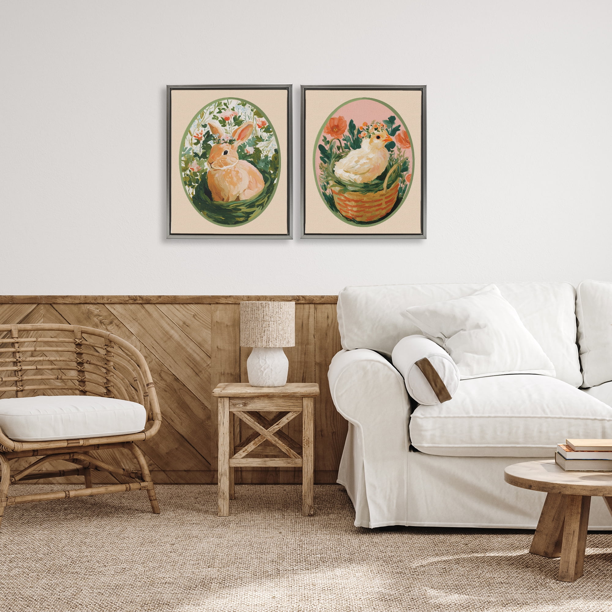 Stupell Industries Bloom Nest Animals 2 Piece Gray Framed Floater Canvas Set, design by Yen