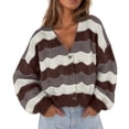 thumbnail image 2 of thefmos Womens Striped Chunky Cardigan Sweaters Button Up Fall Trendy Color Block Long Sleeve Knit Coats Casual Fashion Winter Clothes, Pink S, 2 of 5