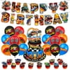 44 Pcs Hot Wheel Birthday Party Supplies, Race Cars Party Decorations Includs Birthday Banner, Cake Topper, Cupcake Toppers, Latex Balloon for Boys Girls Kids Party Favor Pack Set