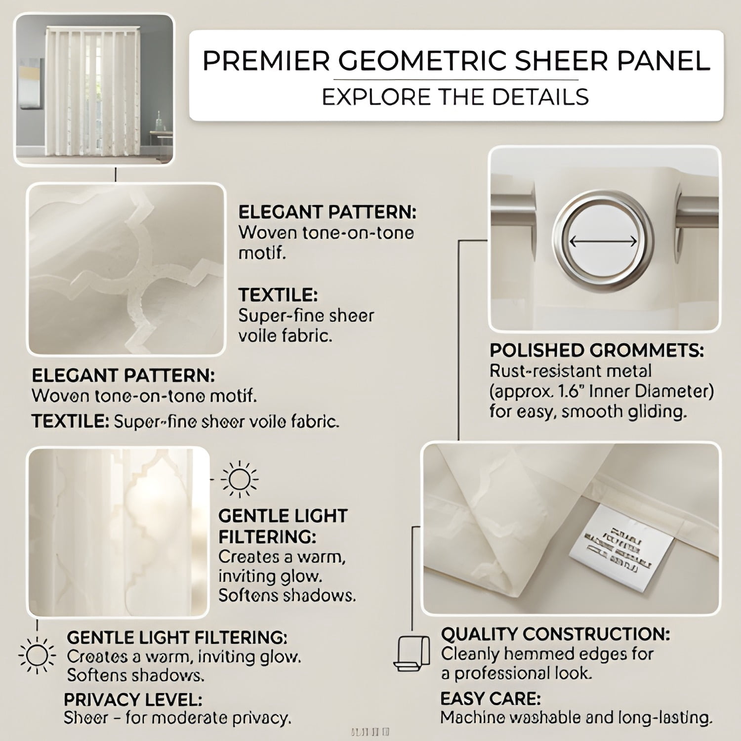 Fretwork Burnout Sheer Curtain Panel (Only 1 Pc Panel)