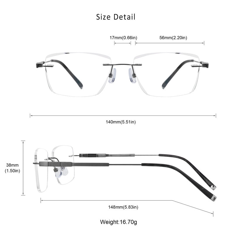 LifeArt Blue Light Blocking Glasses,Computer Reading Glasses,Titanium Rimless Frame,Stylish for Men&Women(Grey,+1.50 Magnification)