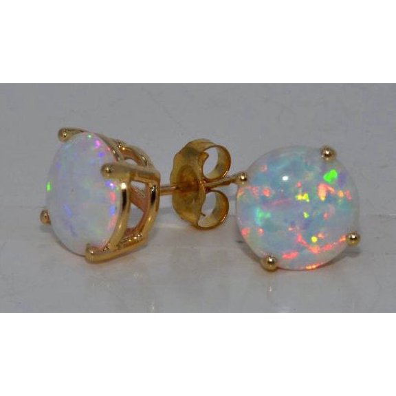 14Kt Yellow Gold Opal Round Stud Earrings