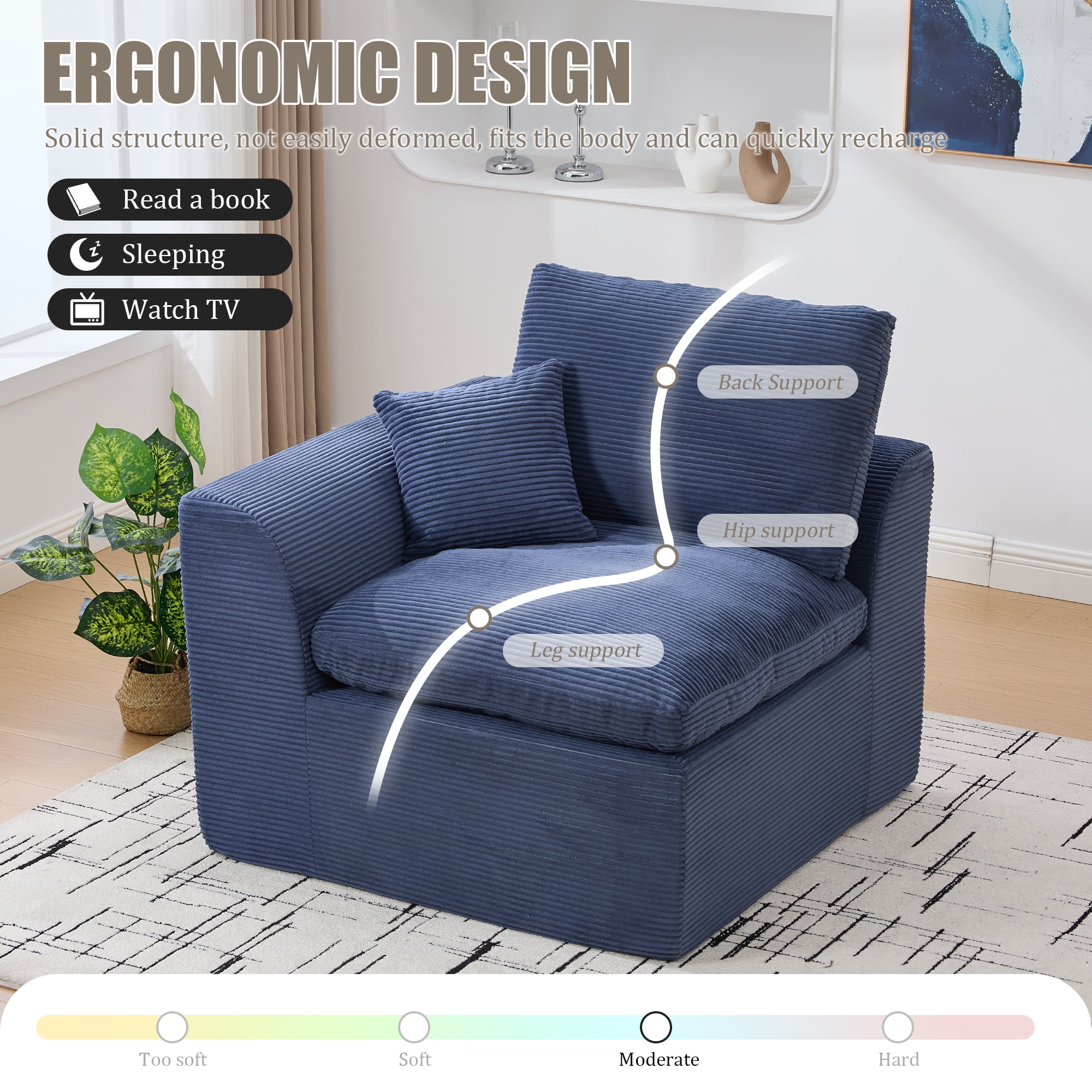 Leumius 80" Cloud Couch,Modern 2 Seater Sofa with Pillow,Upholstered Corduroy Fabric Modern Loveseat for Living Room Bedroom Apartments Dorms,No Assembly Required,Navy Blue