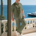 thumbnail image 5 of Yievot Men's Beach Outfit 2 Piece Linen Long Sleeve Henley Shirts and Jogger Pants Vacation Sets for Men, 5 of 7