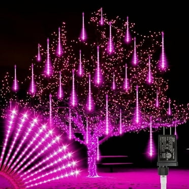 Christmas Lights Outdoor,12-inch LED Meteor Shower Icicle Lights, 10 Tubes 240 LED String Lights. Waterproof Plug, Shower Rain for Xmas Tree Yard House Decor Pink