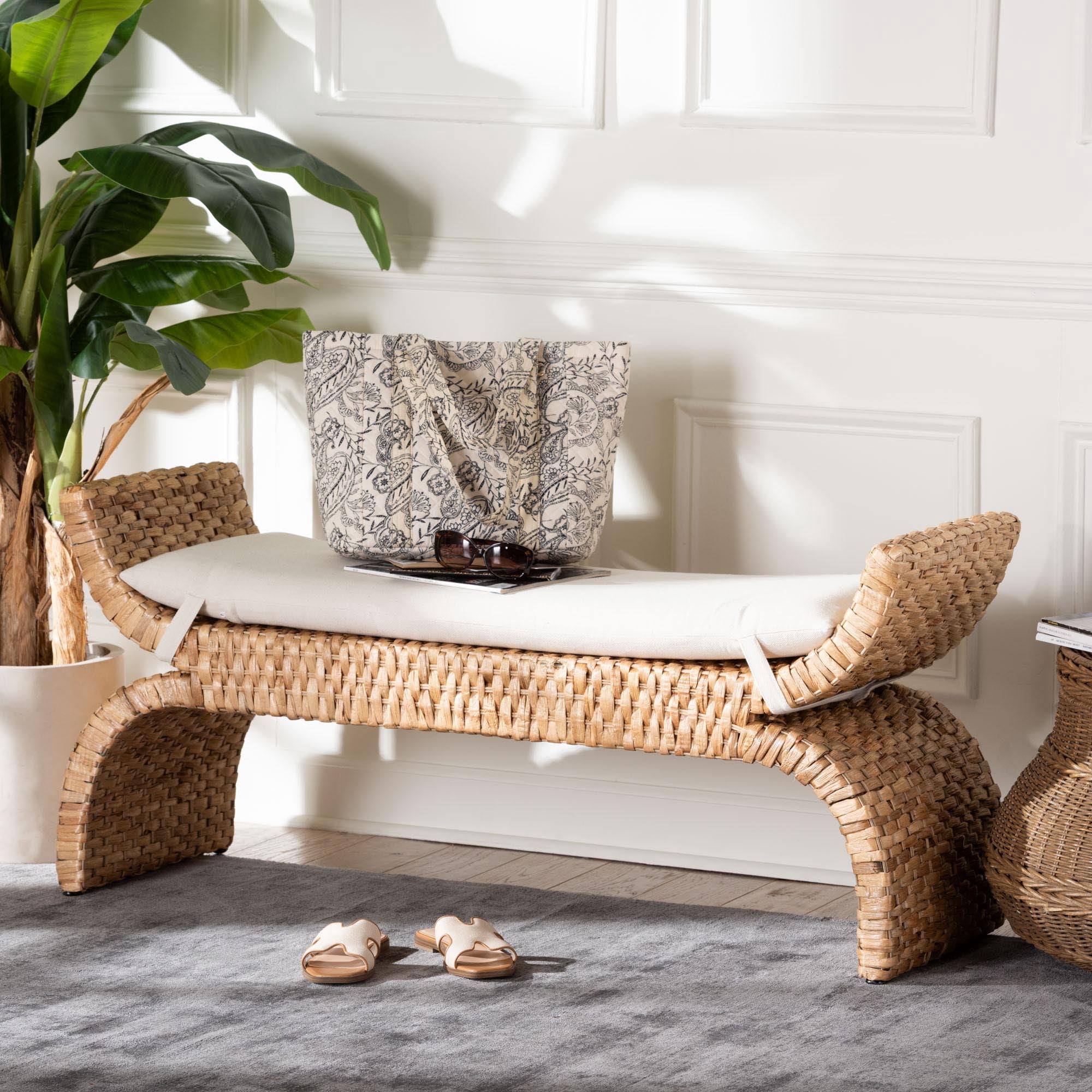 bali & pari Agave Boho Accent Bench, Natural Brown