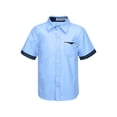 thumbnail image 1 of Runhomal Chemise à Manches Courtes pour Garçons Chemises Habillées Formelles Coupe Régulière Uniforme Scolaire Blouse Décontractée Bleue 130, 1 of 7
