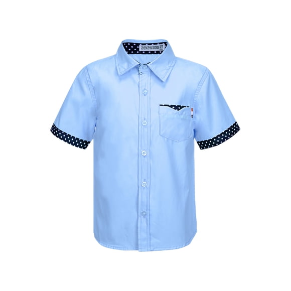 Miaeowve Kids Boys Collared Short Sleeve Button Down Shirts Formal Dress Shirts School Uniform Blouse Casual Tops Blue 170