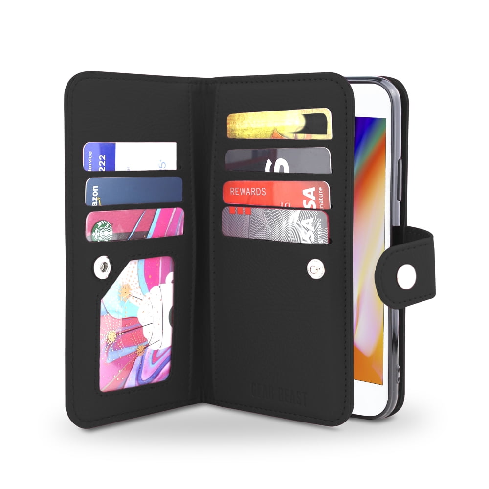 Photo 1 of Gear Beast iPhone 8 / 7 Wallet Case, Flip Cover Dual Folio Case Slim Protective PU Leather Case 7 Slot Card Holder Including ID Holder Inner Pockets Wristlet For Men and Women Bonus Screen Protector