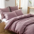 thumbnail image 7 of Simple&Opulence 100% Washed Linen Duvet Cover Twin Size -2 Pieces - Natural Flax French Country Bedding Set - Breathable Farmhouse Comforter Cover with Coconut Button Closure - Purple, 7 of 7