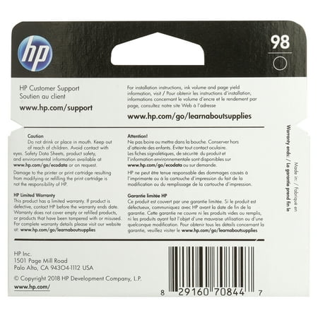 Hp 98 Black Original Ink Cartridge C9364wn Walmart Com Walmart Com