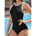 thumbnail image 3 of Asoul One Piece Ribbed Swimsuits for Womens High Neck Swimwears Color Blocked Zipper Bath Suits, 3 of 8