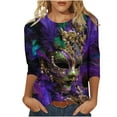 thumbnail image 3 of Feancey Mardi Gras Plus Size Tops for Women Dressy 3/4 Sleeve Round Neck Blouse Fancy Mask Graphic T-Shirts Spring Trendy Carnival Party Shirt Multicolor XXL, 3 of 6