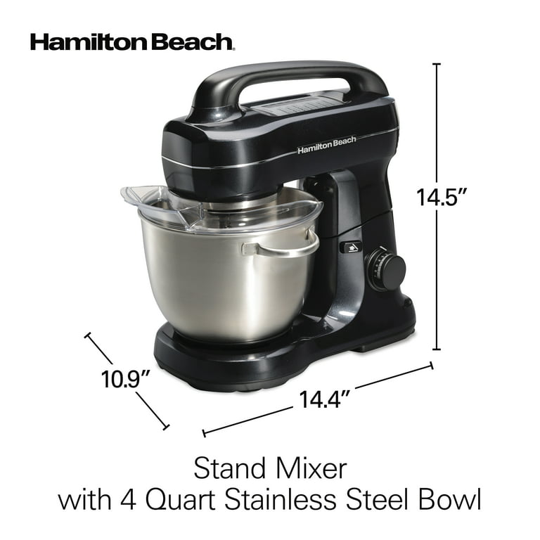 Hamilton Beach 4 Qt. 7-Speed Black Stand Mixer with Dough Hook, Whisk and  Flat Beater Attachments – Monsecta Depot