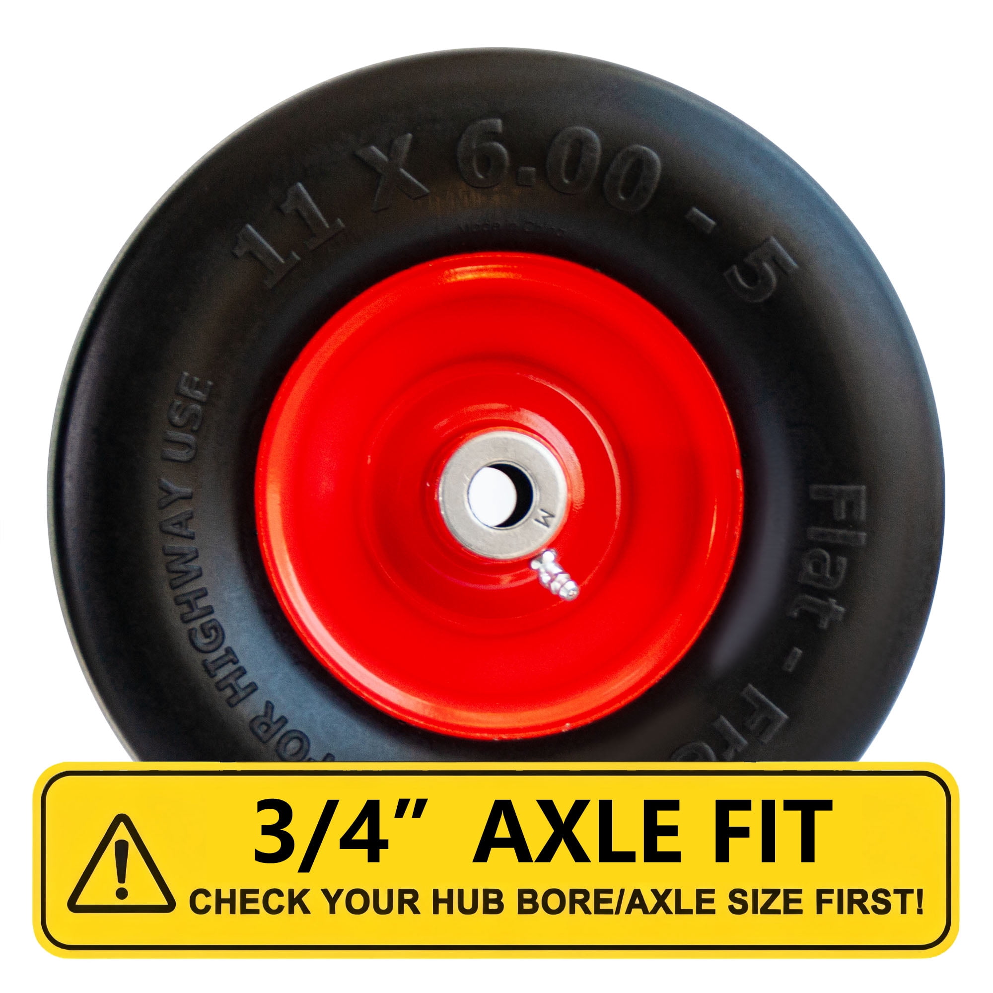 Hi-Run Smooth 11X6.00-5 Flat Free Lawn Mower Tire & Wheel Assembly 3/4" Bushing