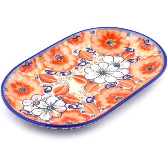 Polish Pottery 9¼-inch Platter (Poppy Passion Theme) Signature UNIKAT Hand Painted in Boleslawiec, Poland Certificate of Authenticity