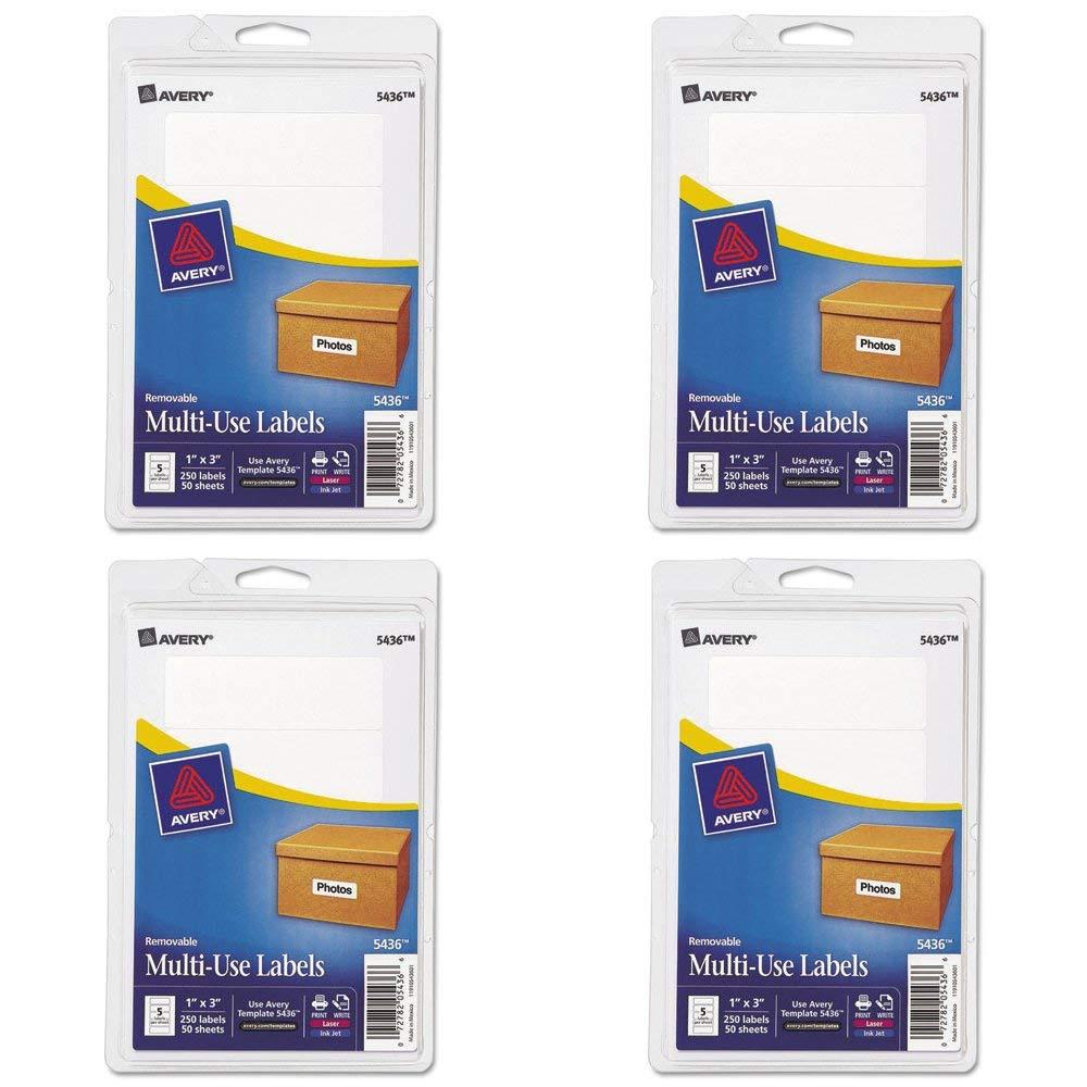 Removable Print/Write Labels, 1 x 3 Inches, White, Pack of 250 (5436), 4 Packs, Labels stick ...
