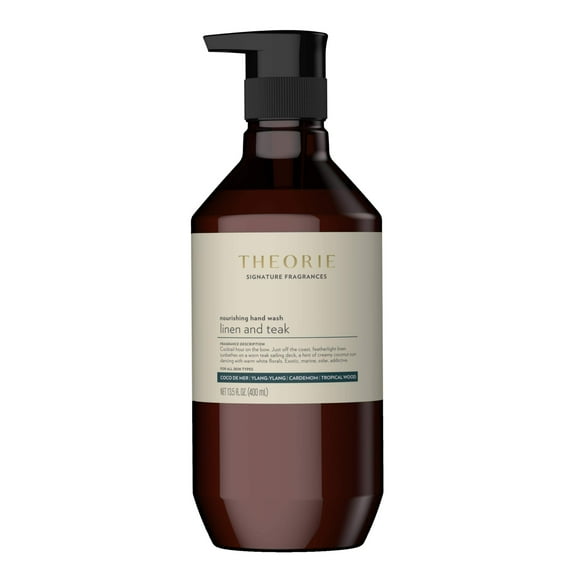 THEORIE Signature - Linen & Teak Nourishing Hand Wash, Serum-Worthy Skincare with Exotic Scents, Antimicrobial, 400mL