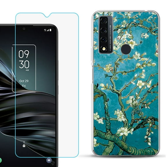 Slim-Fit Fashion Phone Case for TCL 20 XE, with Tempered Glass Screen Protector, by OneToughShield ® - Almond Blossom