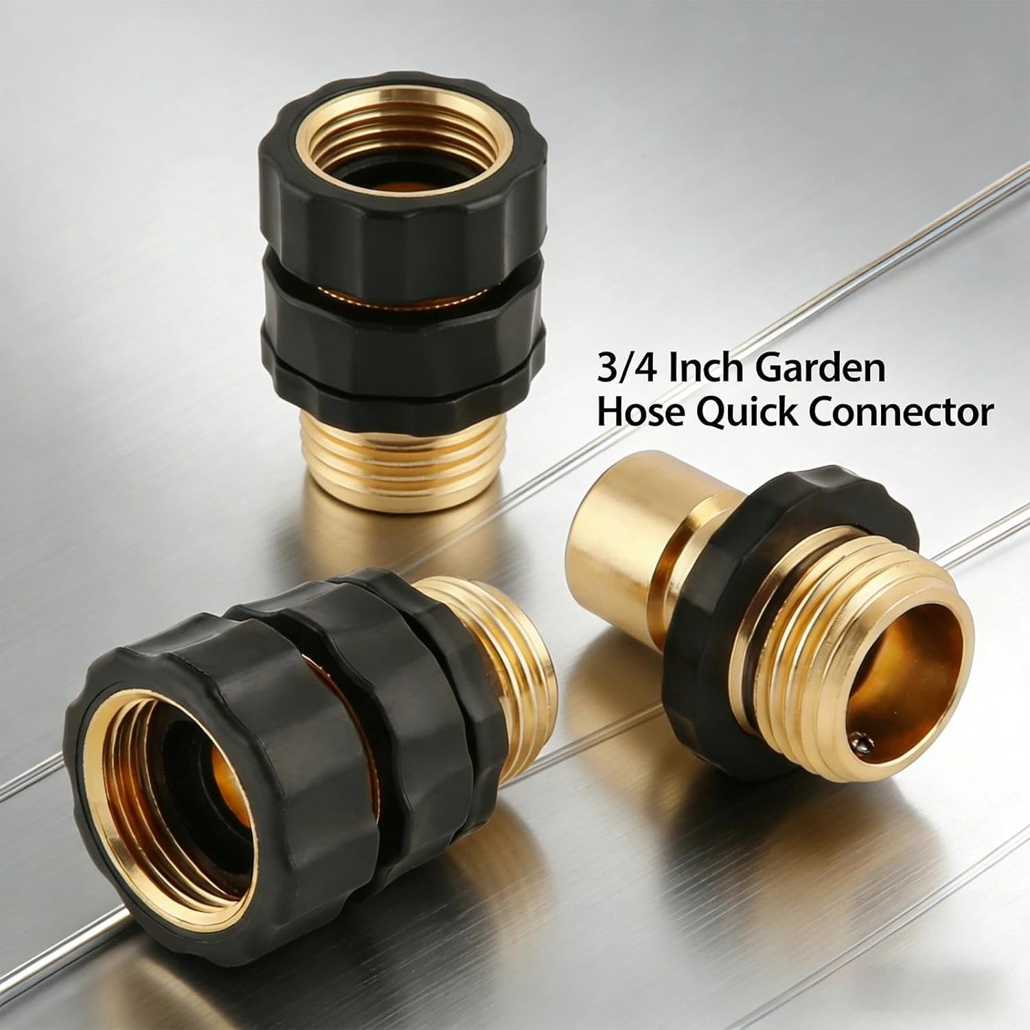 3/4 Inch Garden Hose Quick Connector 4 Sets/Bag, Universal Garden Hose Quick Connect Set Brass Hoses Tap, Hoses Attachment(4Pcs)