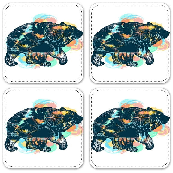 Vinyl Drink Coasters - Set of 4 - Bear Colorful Silhouette