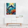 thumbnail image 2 of Graceful Dolphin in Coral Paradise - India Illustration Ocean Marine Life Tropical Seascape White Framed Wall Art Print 12 x 16 inches, 2 of 3