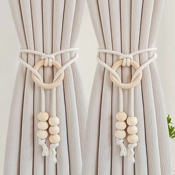suxuMhao Decor Grey-Blue Curtain Tiebacks, 21in Rope Curtain Tiebacks 6 Pack, Polyester & Natural Wood Curtain Ties Holdbacks, Curtain Rope Tassels for Curtains Drapes-Curtain Accessories, Style 3