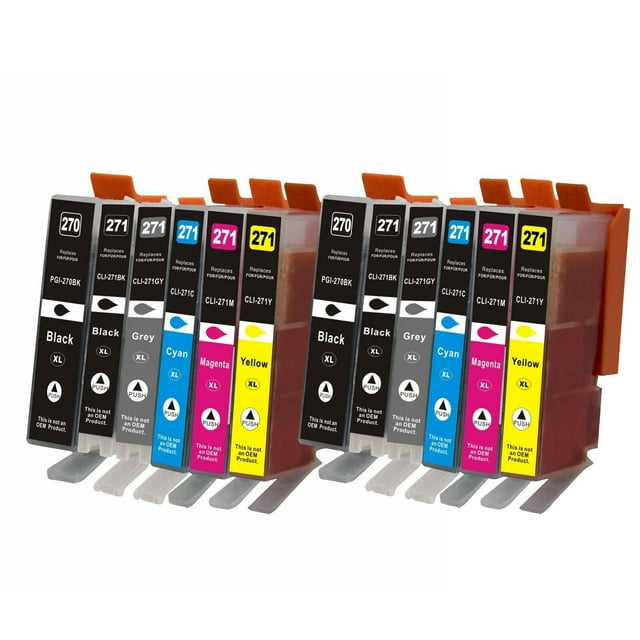 12 Pk (2Set) PGI270XL CLI271XL (K,PBK,C,M,Y,Grey) Ink Cartridge compatible For Canon