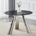 thumbnail image 2 of Dining Tables 42" Luxury Sintered Stone Table: 0.45" Durable Top + 6" Steel Legs,350lb Capacity, Stain/Heat-Resistant Black Veined Surface - Modern Minimalist DesignW1512S00111,Modern Dining Tables, 2 of 21