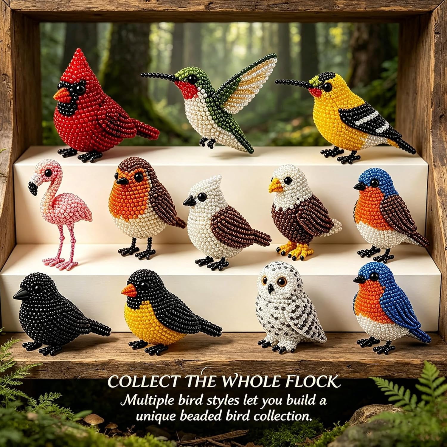 Cute 3D Bird Beaded Embroidery Craft Set with Instructions, DIY Bird Beading Kit for Adults & Beginners, Handmade DIY Birds Art Kit for Craft Enthusiasts, Stress Relief Creative Hobby(Style E)Q