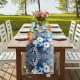 thumbnail image 4 of White Blue Spring Floral 108 Inch Table Runner, Vintage Flowers Pastoral Farmhouse Dresser Scarf Cotton & Linen Tablerunner for Dining/Kitchen Island/Holiday Party Décor 13" x 108", 4 of 9