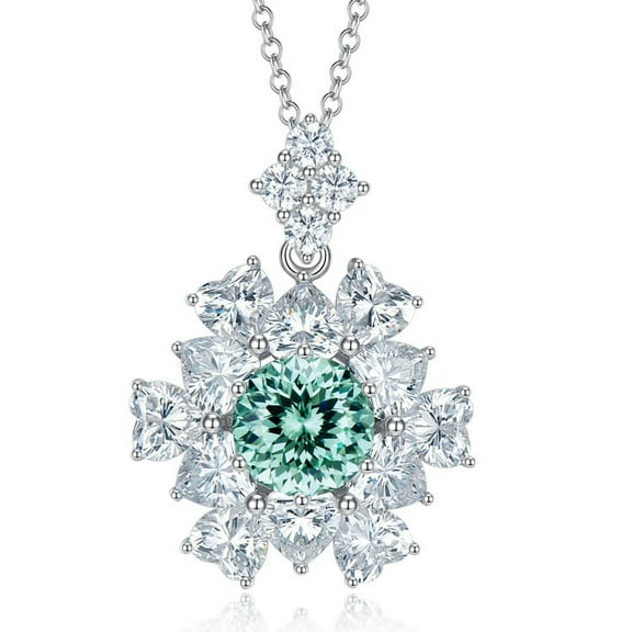 925 Sterling Silver Flower Cut Paraiba Tourmaline High Carbon Diamond Gemstone Pendant Necklace Fine Jewelry