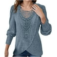 thumbnail image 3 of Jinhomg Women's Lace Crochet Sweater Dressy Casual Solid Ribbed Knit Pullover Tops Comfy Long Sleeve Tunics Lightweight Spring Shirts Spring Saving Blue XL, 3 of 8