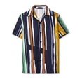thumbnail image 1 of INSPIRE CHIC Camisas de bloque de color con cierre de botones y mangas cortas con estampado de rayas de verano para hombre Azul amarillo L, 1 of 6