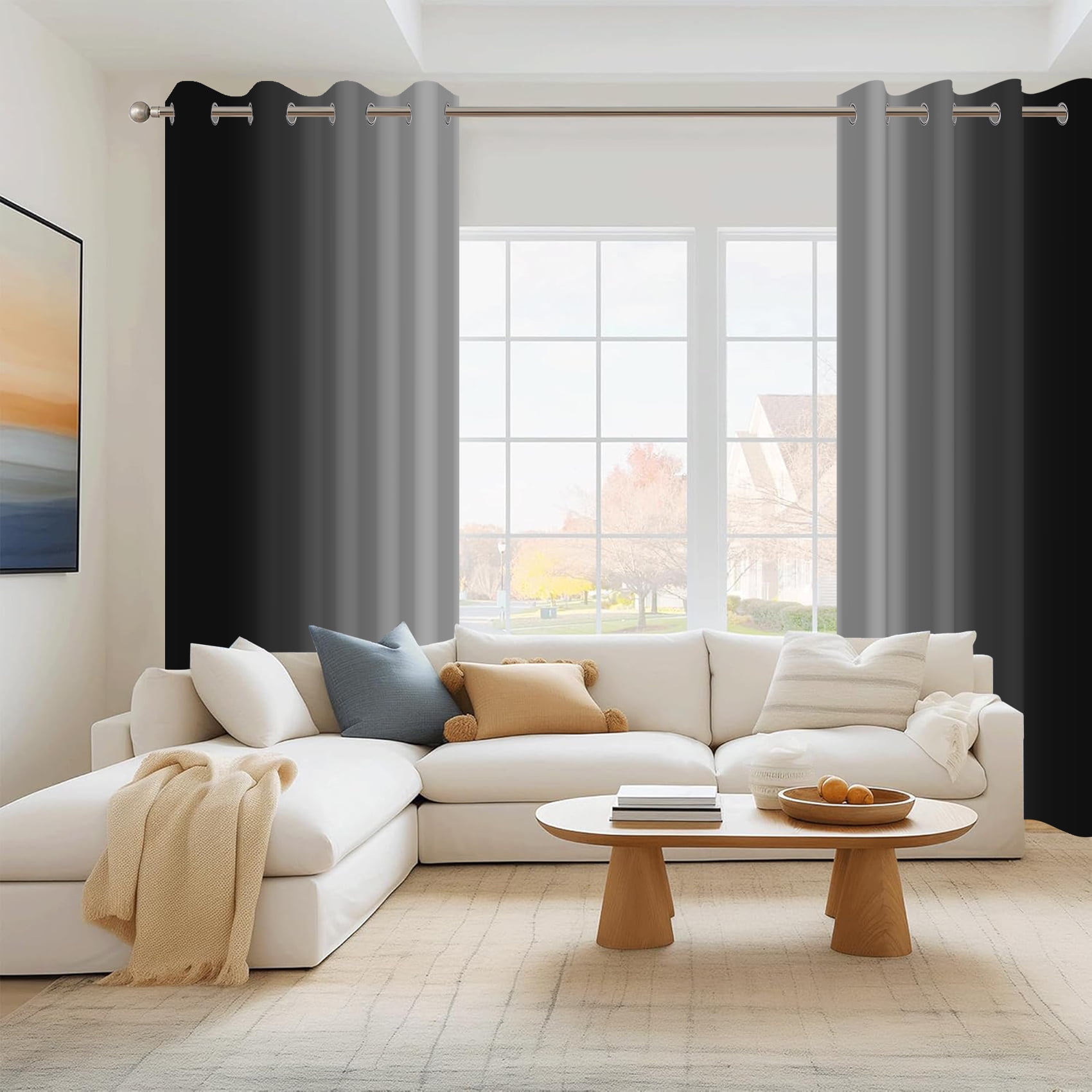 Black Grey Ombre Blackout Curtains for Living Room,Grommet Thermal Insulated Window Drapes for Bedroom(52Wx84L,2 Panels)