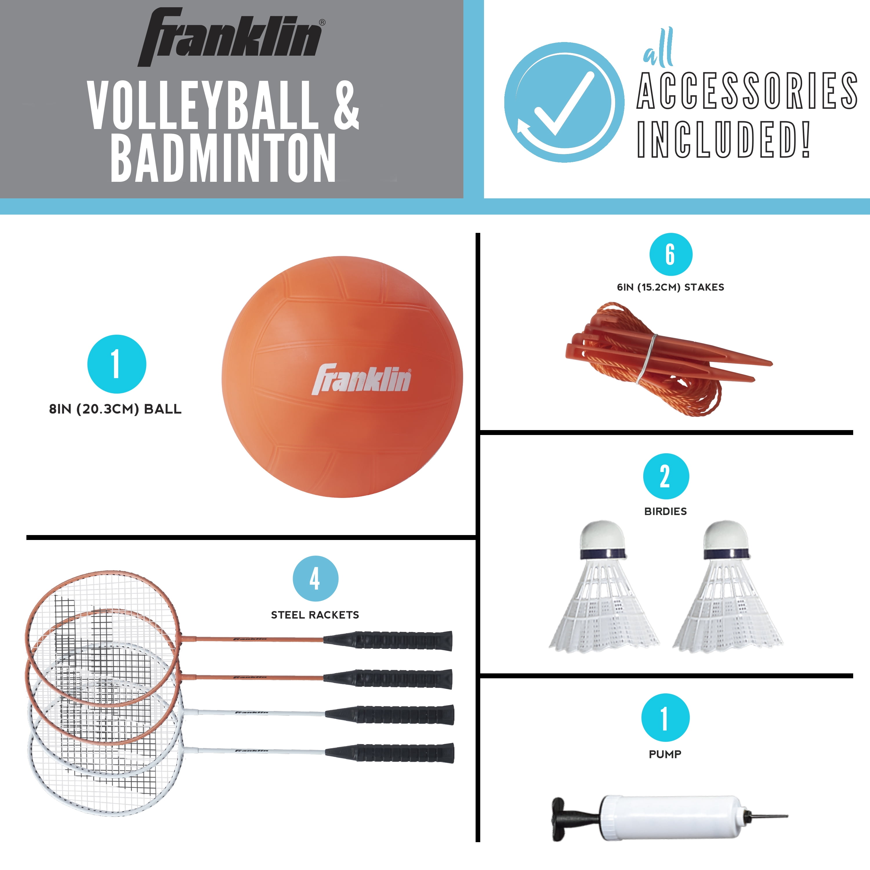 Franklin Sports Volleyball + Badminton Net Sets - Full Set