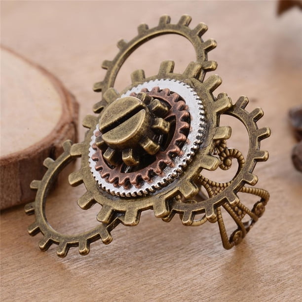 Vintage Steampunk Parte Gears Punk Copper Anillos para Mujeres Hombres Party Jewelry (Talla inconfundible) Dorado + plata Salvador Anillo Steampunk Gears