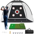 thumbnail image 1 of Red de golf KLAODOT de 10 x 7 pies con tapete de práctica, pelotas y camisetas, 1 of 7