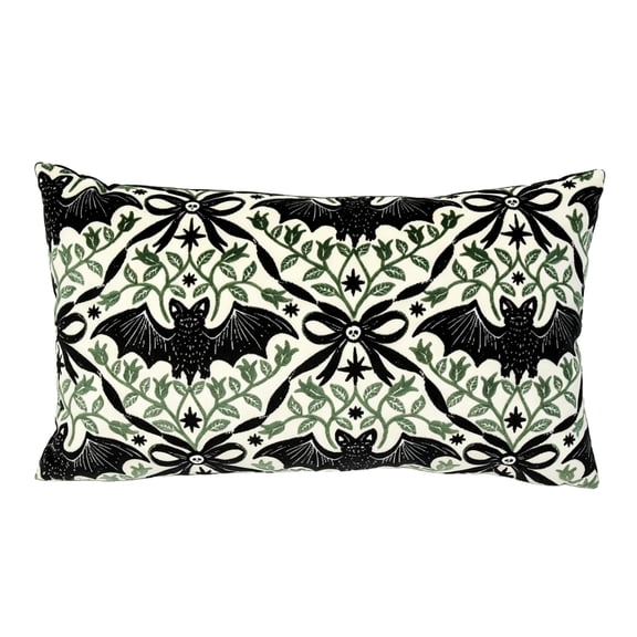 Sahpxhe Halloween Lumbar Pillow Covers,9.69x11.81in Bat Skull Leaves Design Spooky Cushion Pillow Case for Sofa Bed Party Decoration Multicolor