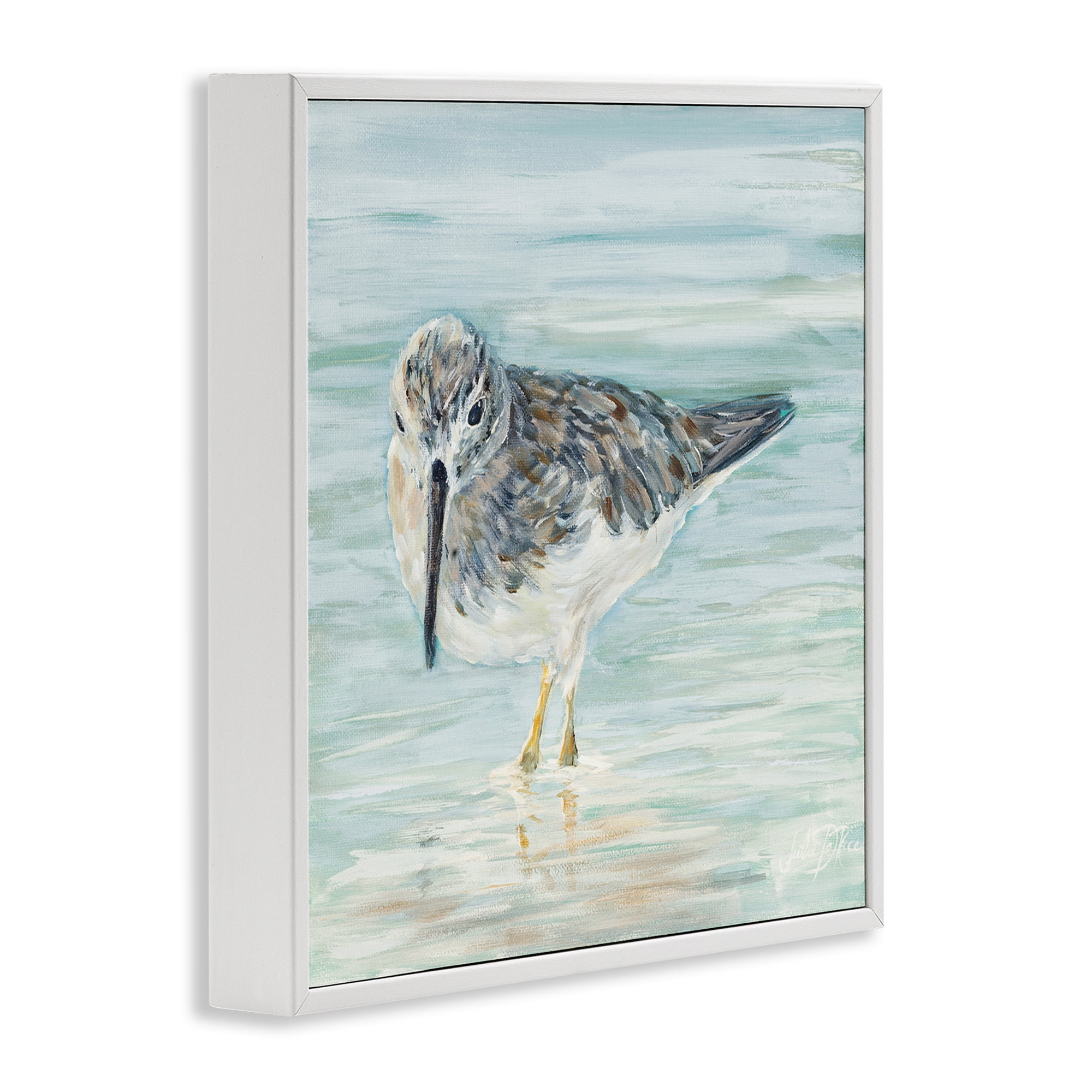 Stupell Industries Sandpiper on Shallow Shore Animals & Insects Painting White Framed Art Print Wall Art, 24 x 24