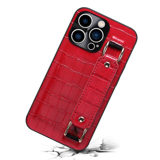 Luxury Leather Hand Strap Card Slot Case Compatible with iPhone 14 6.1 Inch with Card Slot Shockproof Kickstand Lanyard for iPhone 14, Yellow